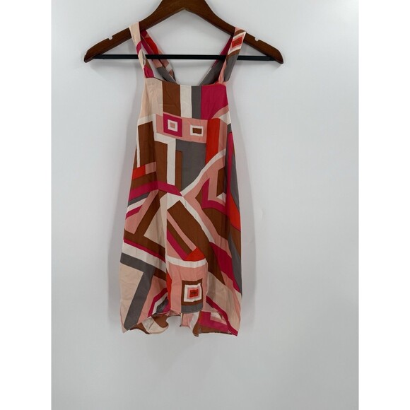 Nell Couture Multi Color Geometric Design Silk  Tank Top Blouse ZERO Easy Wear - Picture 5 of 9